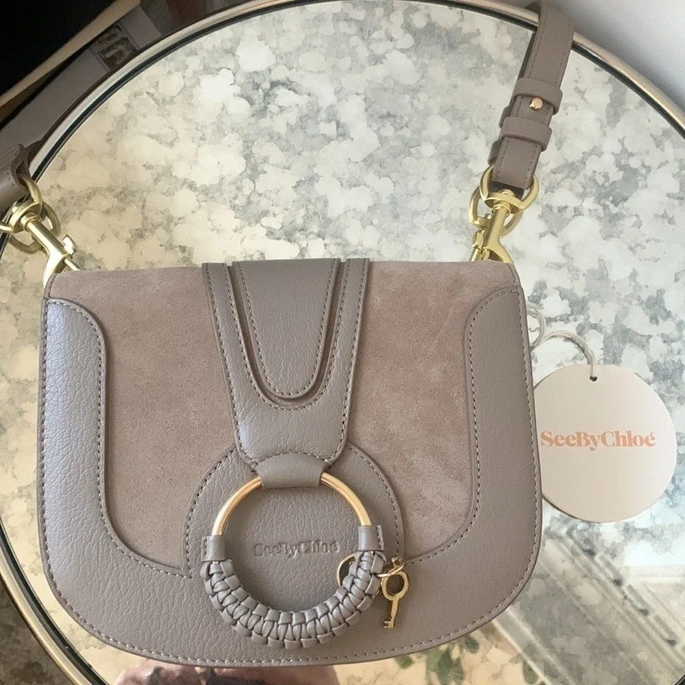 NWT SEE BY CHLOE HANA SHOULDER BAG suede leather taupe trendy small - Picture 12 of 12